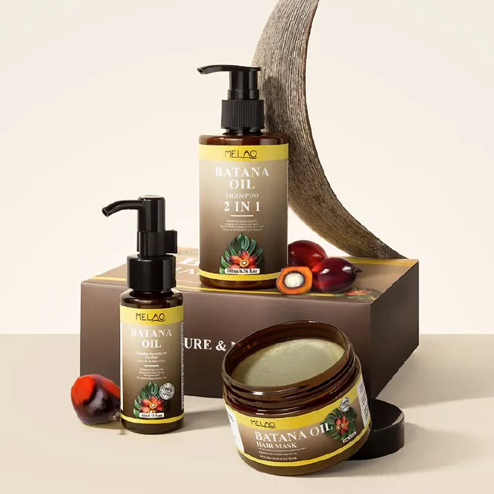 Natural Batana Oil Three-piece Hair Mask Moisturizing Wash and Care Two-in-one Shampoo Hair Care Essential Oil Gift Box