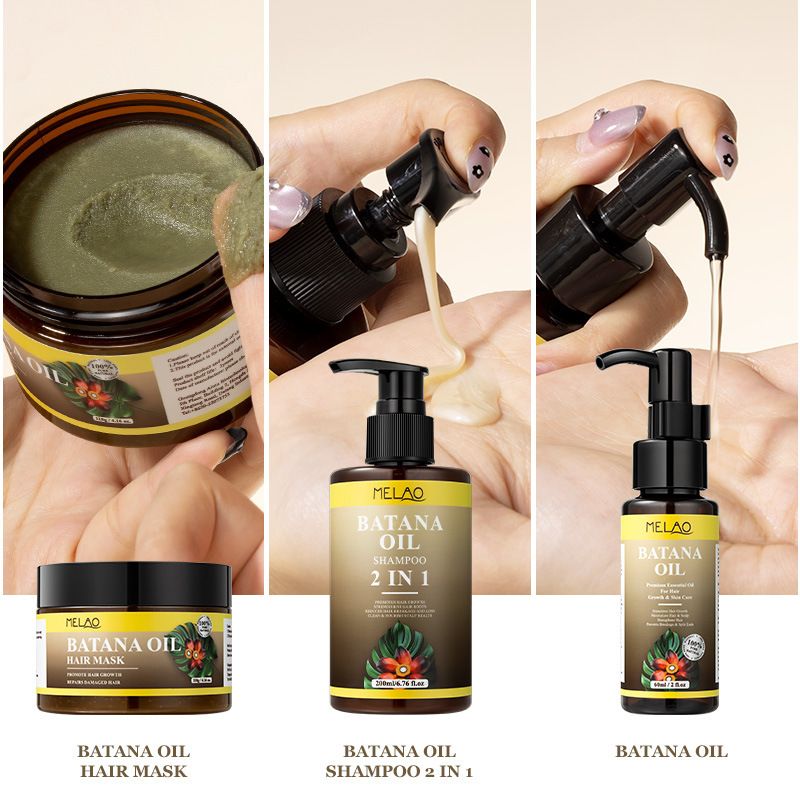 Natural Batana Oil Three-piece Hair Mask Moisturizing Wash and Care Two-in-one Shampoo Hair Care Essential Oil Gift Box