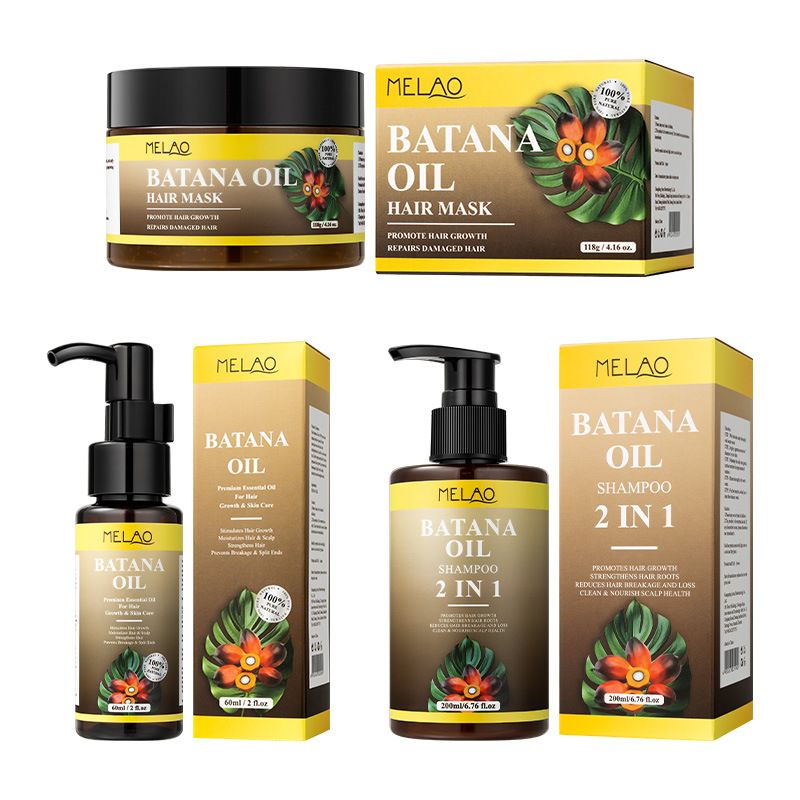 Natural Batana Oil Three-piece Hair Mask Moisturizing Wash and Care Two-in-one Shampoo Hair Care Essential Oil Gift Box