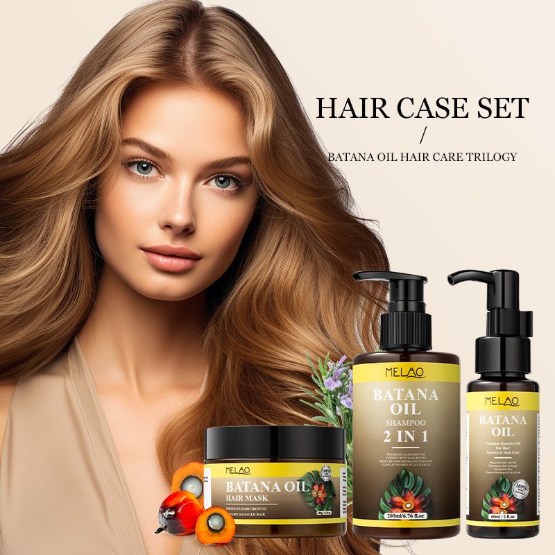 Natural Batana Oil Three-piece Hair Mask Moisturizing Wash and Care Two-in-one Shampoo Hair Care Essential Oil Gift Box