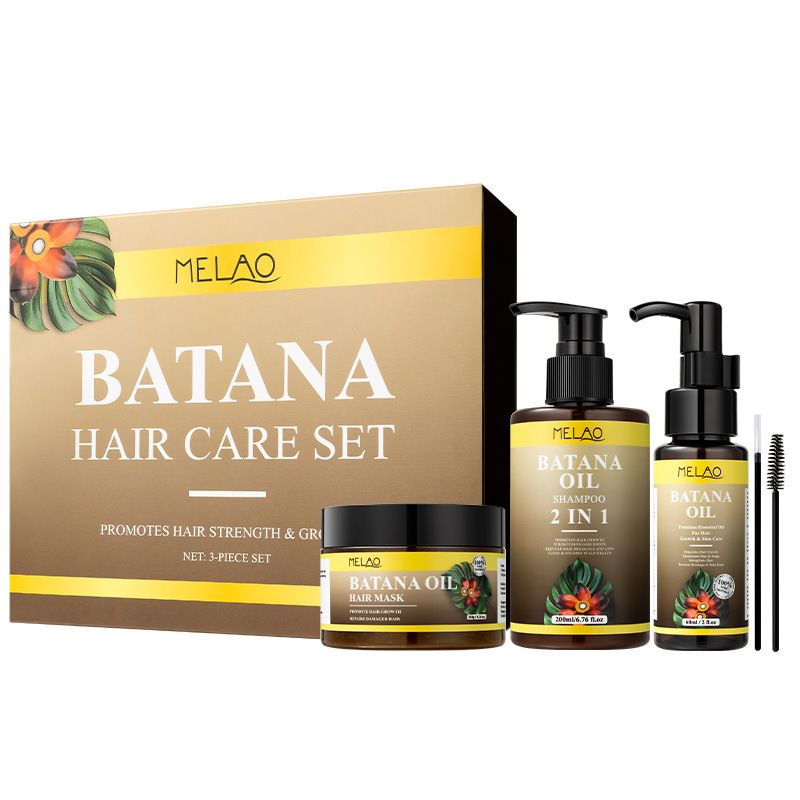 Natural Batana Oil Three-piece Hair Mask Moisturizing Wash and Care Two-in-one Shampoo Hair Care Essential Oil Gift Box