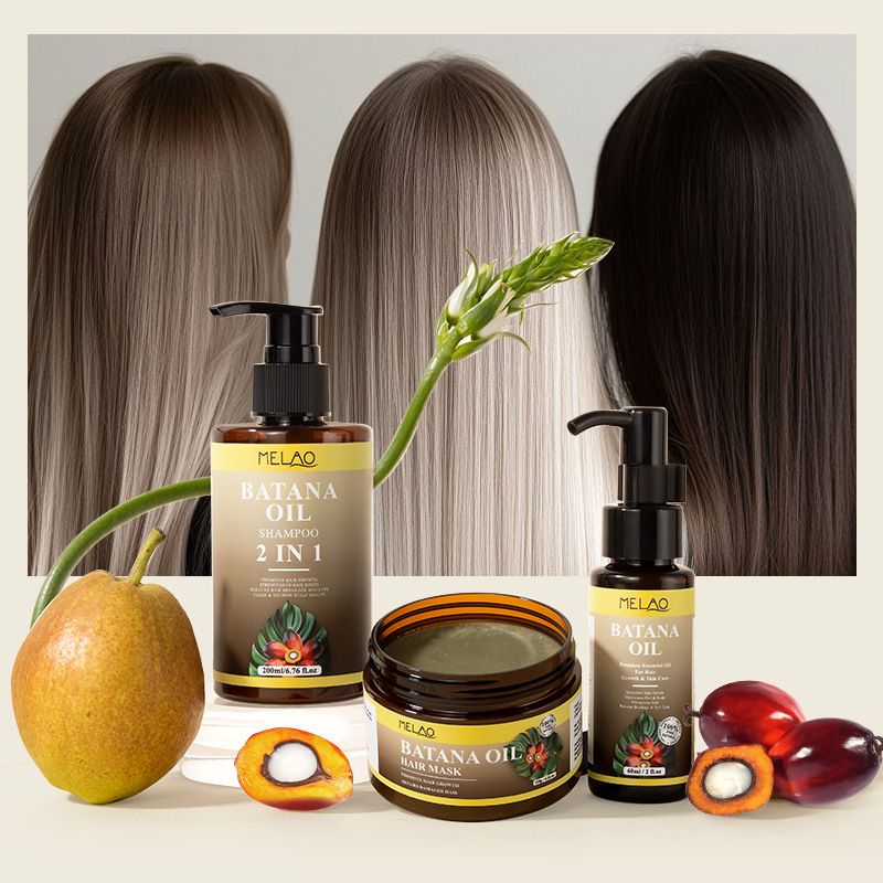 Natural Batana Oil Three-piece Hair Mask Moisturizing Wash and Care Two-in-one Shampoo Hair Care Essential Oil Gift Box