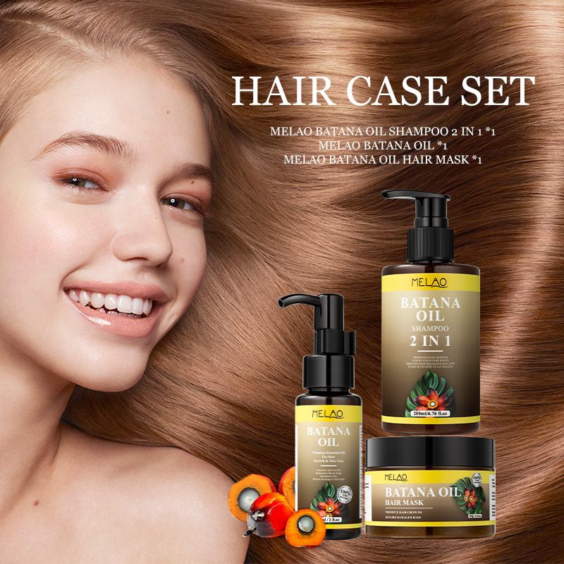 Natural Batana Oil Three-piece Hair Mask Moisturizing Wash and Care Two-in-one Shampoo Hair Care Essential Oil Gift Box