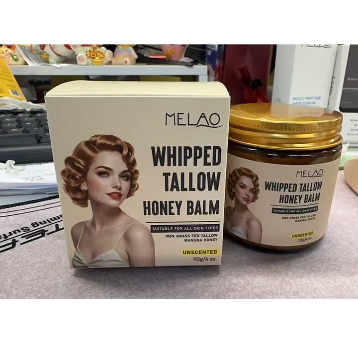 Private Label Skin Care Logo Tallow Skincare Beef Handmade Organic Whipped Tallow Balm With Manuka Honey  113g per bottle