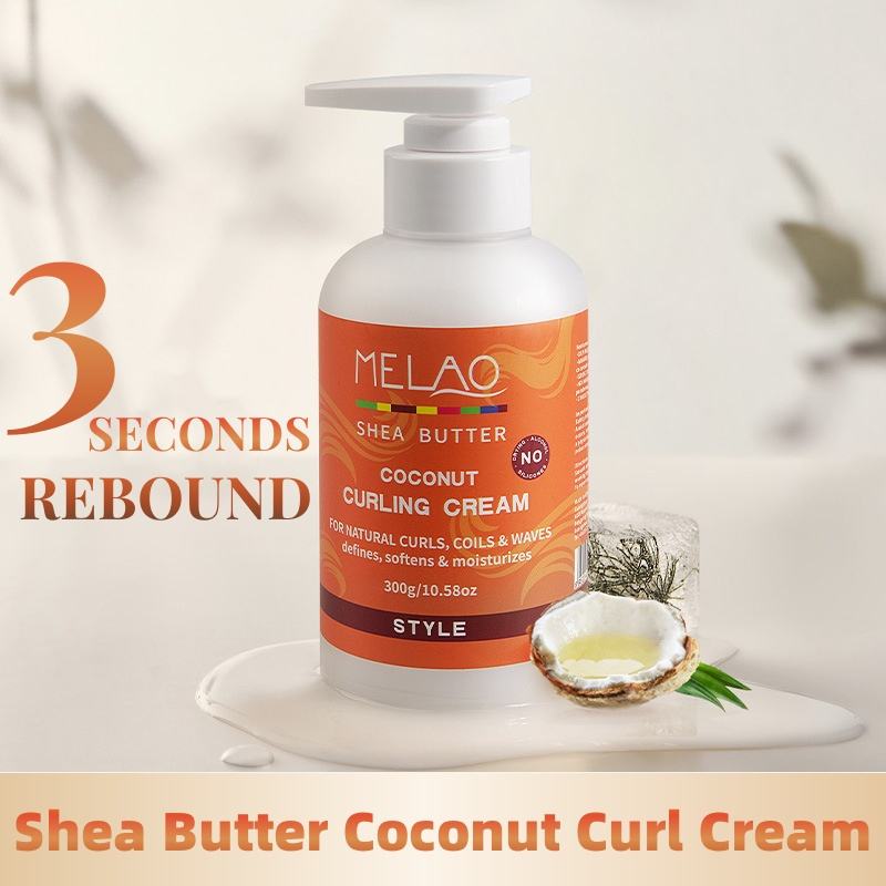 Natural Coconut Shea Butter Curl Cream Moisturizing Styling Cream Elastin for Damaged Curly Hair Care Smooth Hair Suitable for Curly Hair to Become Soft
