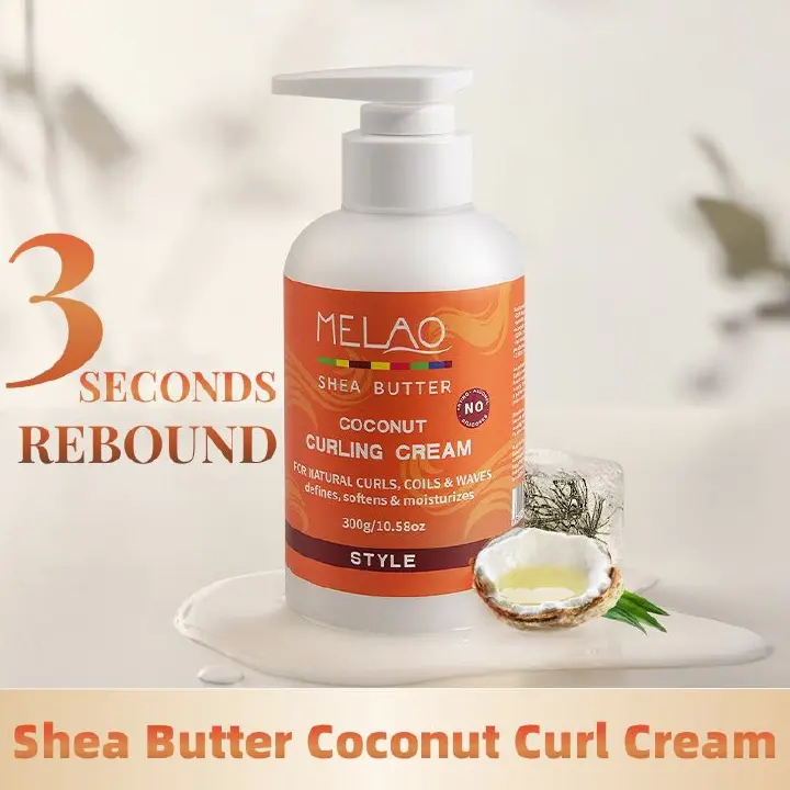 Natural Coconut Shea Butter Curl Cream Moisturizing Styling Cream Elastin for Damaged Curly Hair Care Smooth Hair Suitable for Curly Hair to Become Soft