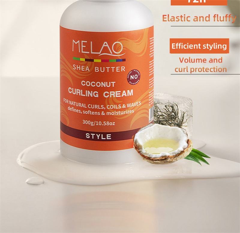 Natural Coconut Shea Butter Curl Cream Moisturizing Styling Cream Elastin for Damaged Curly Hair Care Smooth Hair Suitable for Curly Hair to Become Soft