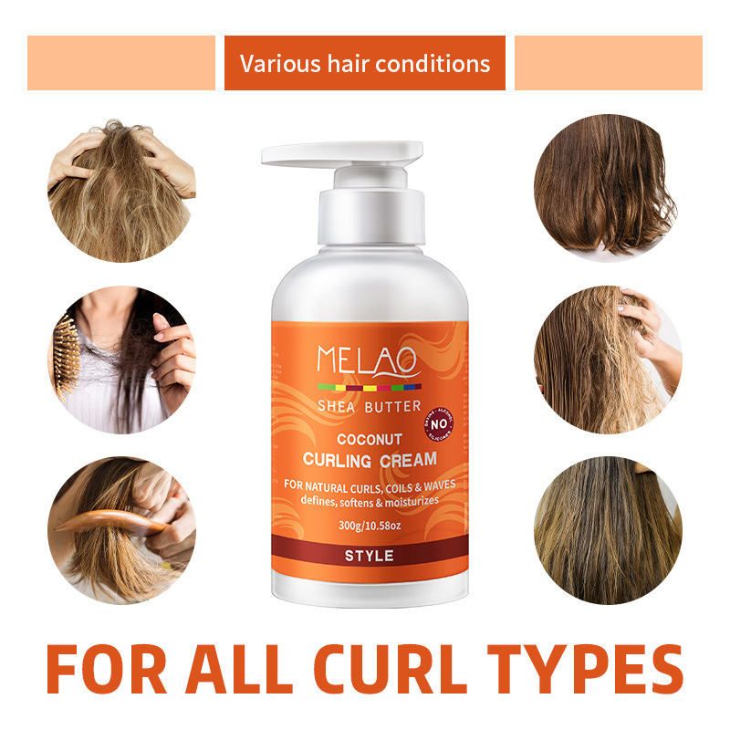 Natural Coconut Shea Butter Curl Cream Moisturizing Styling Cream Elastin for Damaged Curly Hair Care Smooth Hair Suitable for Curly Hair to Become Soft