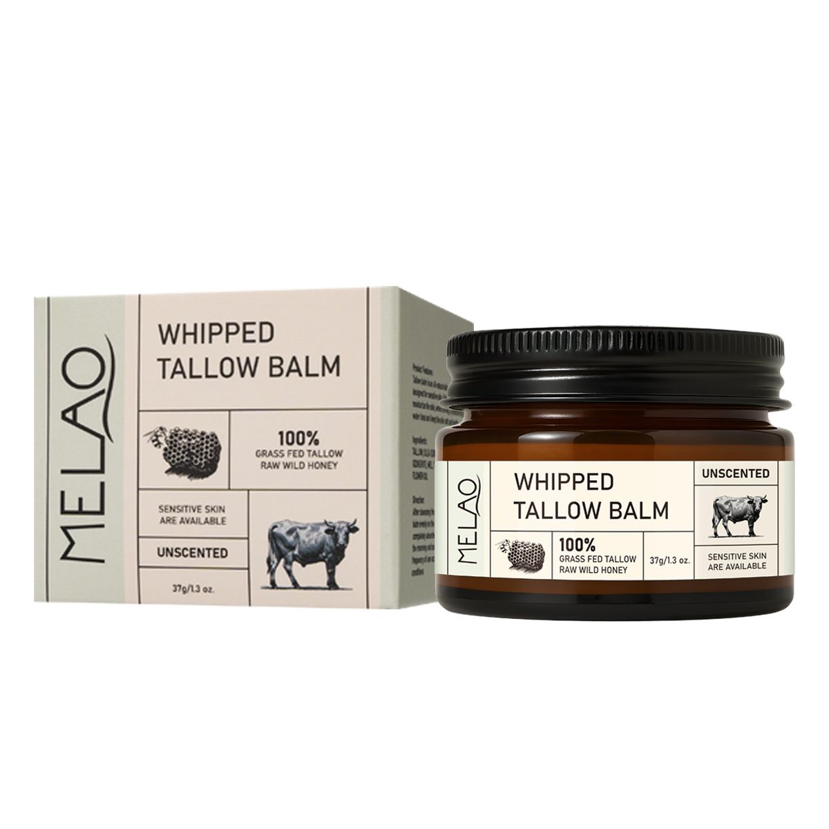 MELAO Facial Treatment Natural Tallow Cream, repairs and soothes sensitive skin, safe to use  1 bottle 37g