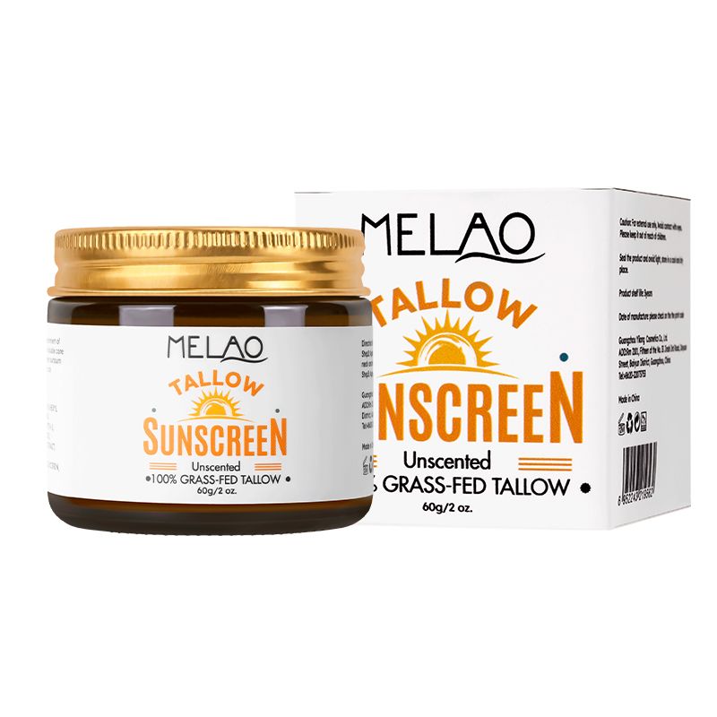 Private Label Natural Facial Sunblock 100% Grass Fed Sun Lotion Beef Tallow and Zinc Sun Balm Tallow Sunscreen  1 bottle 60g