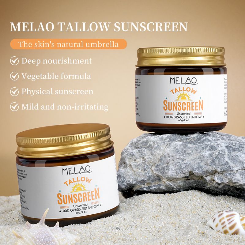 Private Label Natural Facial Sunblock 100% Grass Fed Sun Lotion Beef Tallow and Zinc Sun Balm Tallow Sunscreen  1 bottle 60g