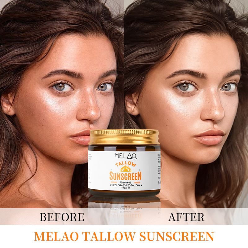 Private Label Natural Facial Sunblock 100% Grass Fed Sun Lotion Beef Tallow and Zinc Sun Balm Tallow Sunscreen  1 bottle 60g