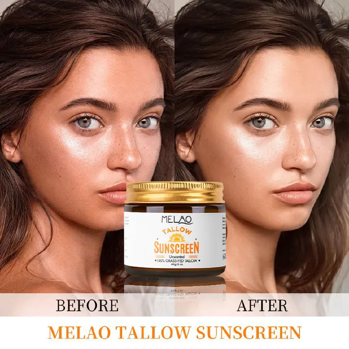 Private Label Natural Facial Sunblock 100% Grass Fed Sun Lotion Beef Tallow and Zinc Sun Balm Tallow Sunscreen  1 bottle 60g