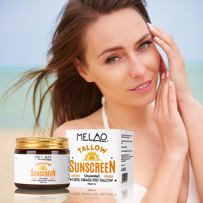 Private Label Natural Facial Sunblock 100% Grass Fed Sun Lotion Beef Tallow and Zinc Sun Balm Tallow Sunscreen  1 bottle 60g