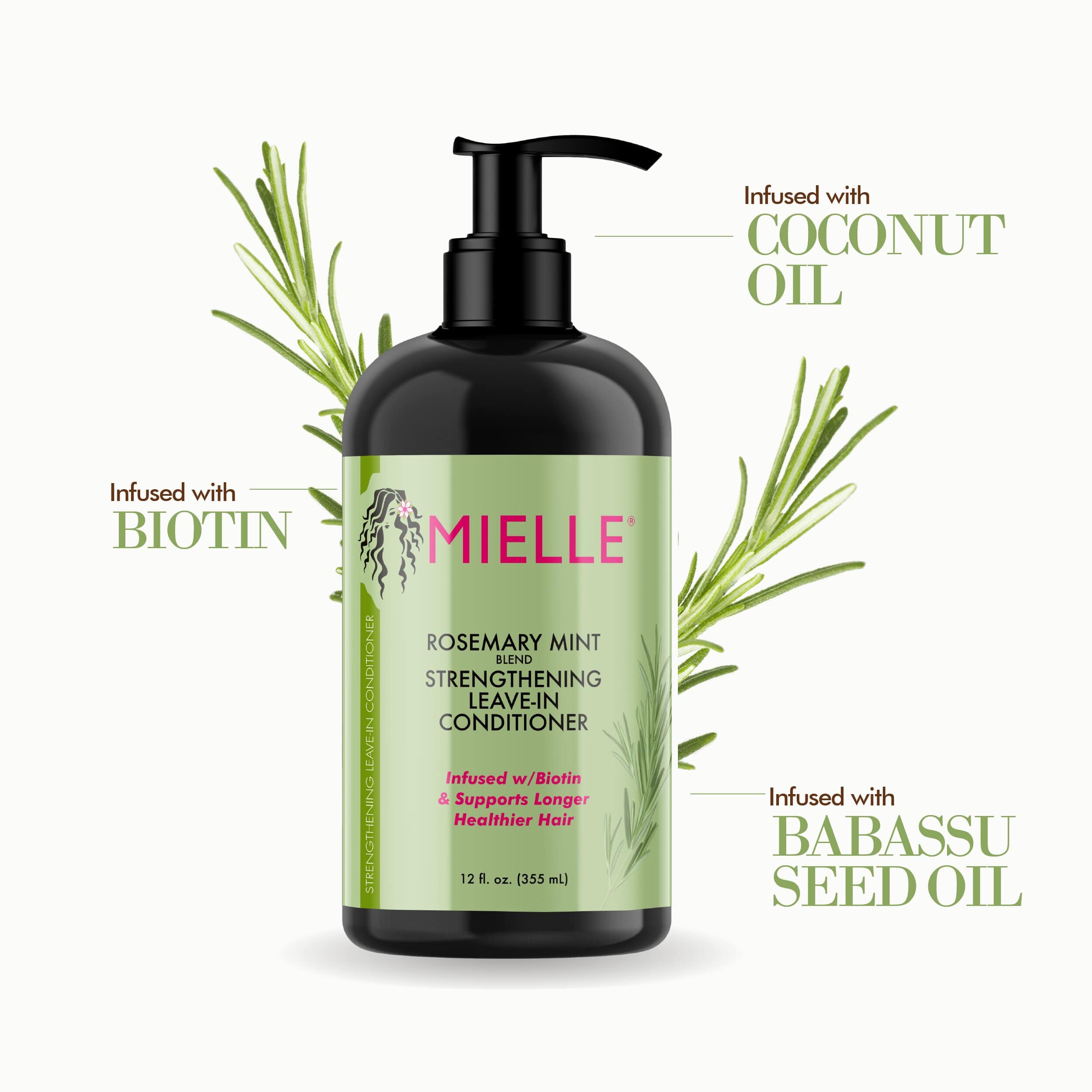 Mielle Organics Rosemary Mint Strengthening Leave-In Conditioner, Boosts Hair Strength, Smoothing Conditioner, For Dry and Frizzy Hair, Promotes Hair Growth  1 bottle 355ml
