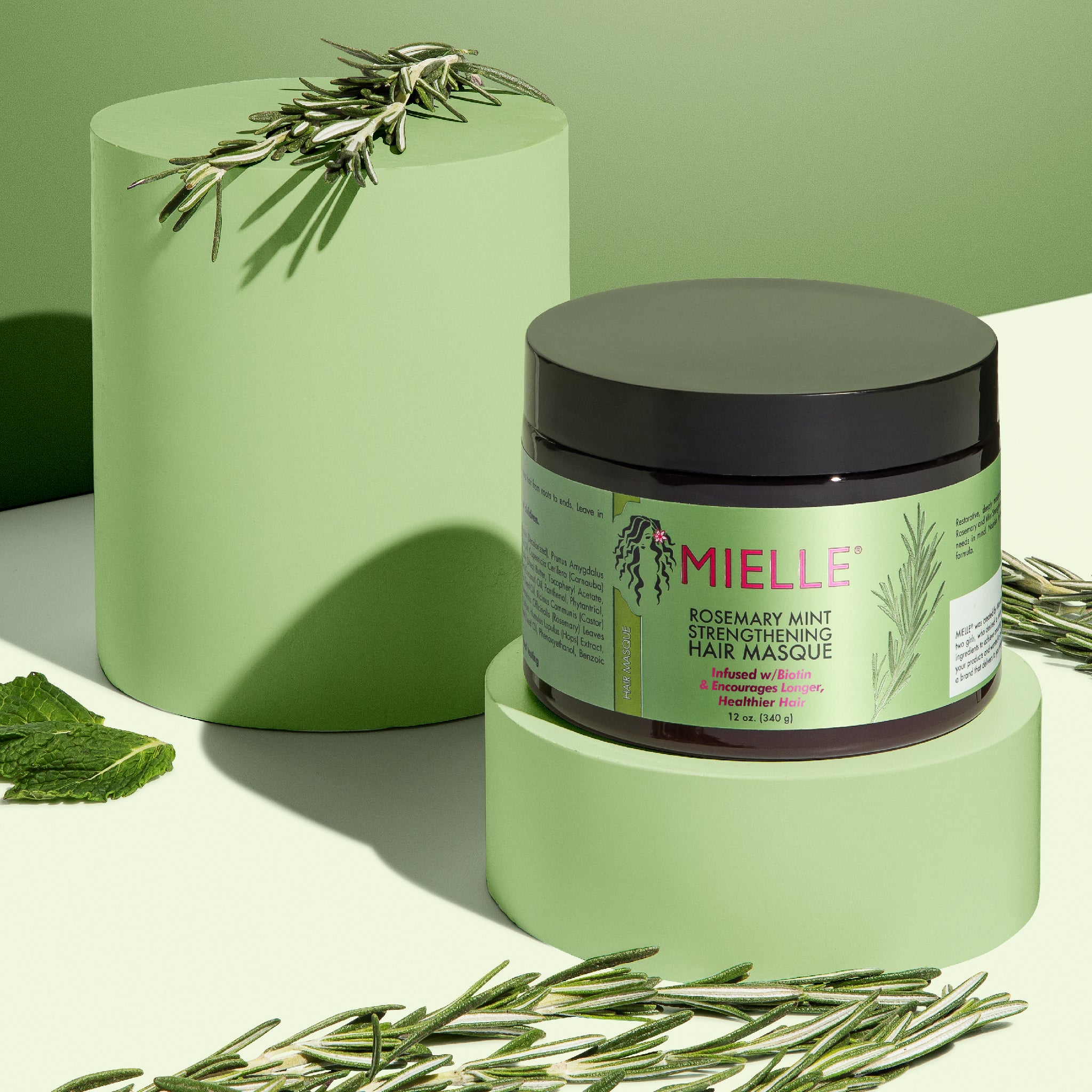 Mielle Organics Rosemary Mint Strengthening Hair Mask, Essential Oils and Biotin Deep Conditioning, Miracle Repairs Dry, Damaged and Frizzy Hair Promotes Hair Growth  1 bottle 340g