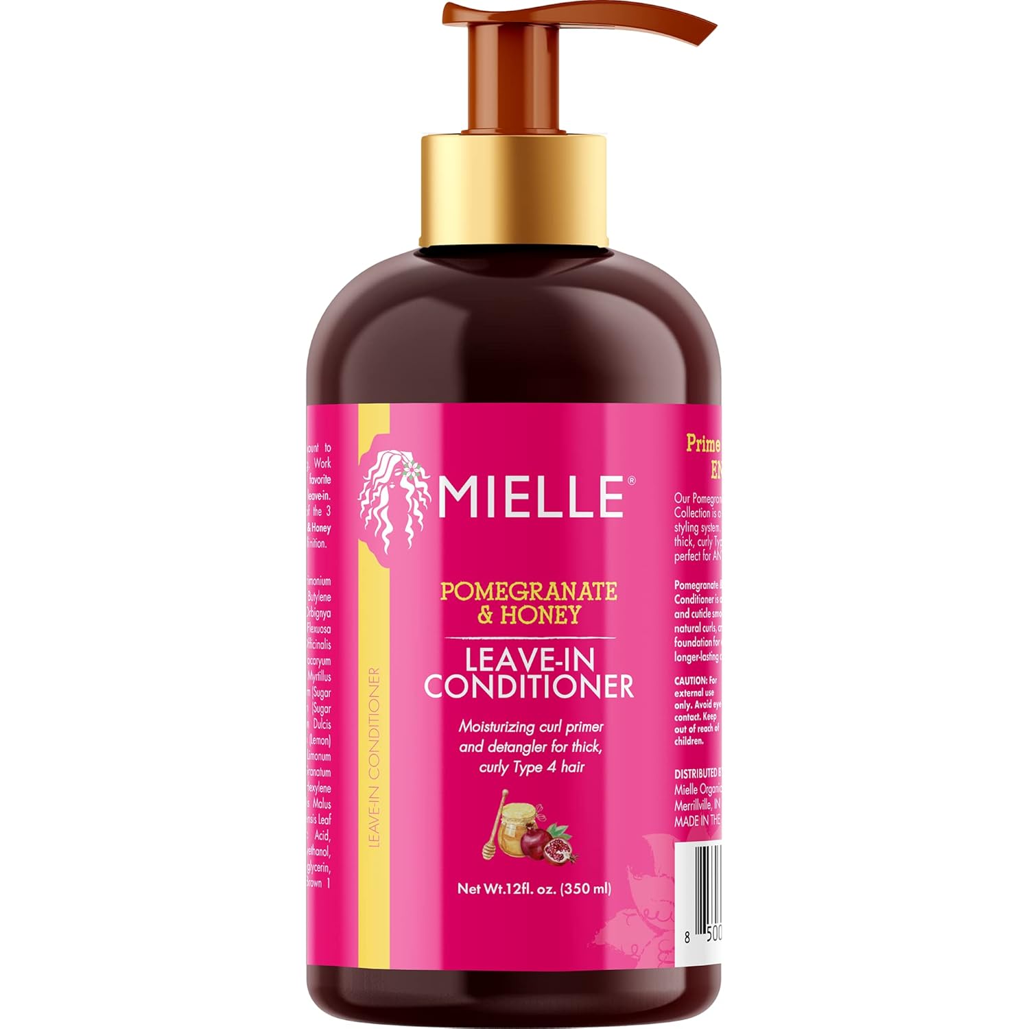 Mielle Organics Pomegranate Honey Leave-In Conditioner, Moisturizing Curl Primer and Detangler, Repairs Damage, Prevents Frizz, For Type 4 Thick Curly Hair, Promotes Hair Growth  1 bottle 355ml