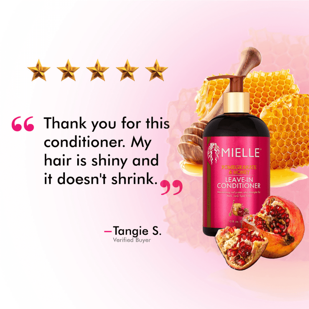Mielle Organics Pomegranate Honey Leave-In Conditioner, Moisturizing Curl Primer and Detangler, Repairs Damage, Prevents Frizz, For Type 4 Thick Curly Hair, Promotes Hair Growth  1 bottle 355ml