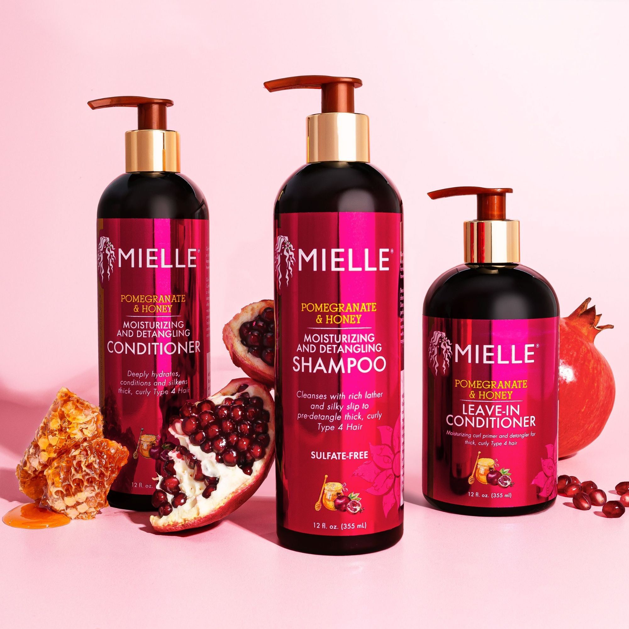 Mielle Organics Pomegranate Honey Leave-In Conditioner, Moisturizing Curl Primer and Detangler, Repairs Damage, Prevents Frizz, For Type 4 Thick Curly Hair, Promotes Hair Growth  1 bottle 355ml