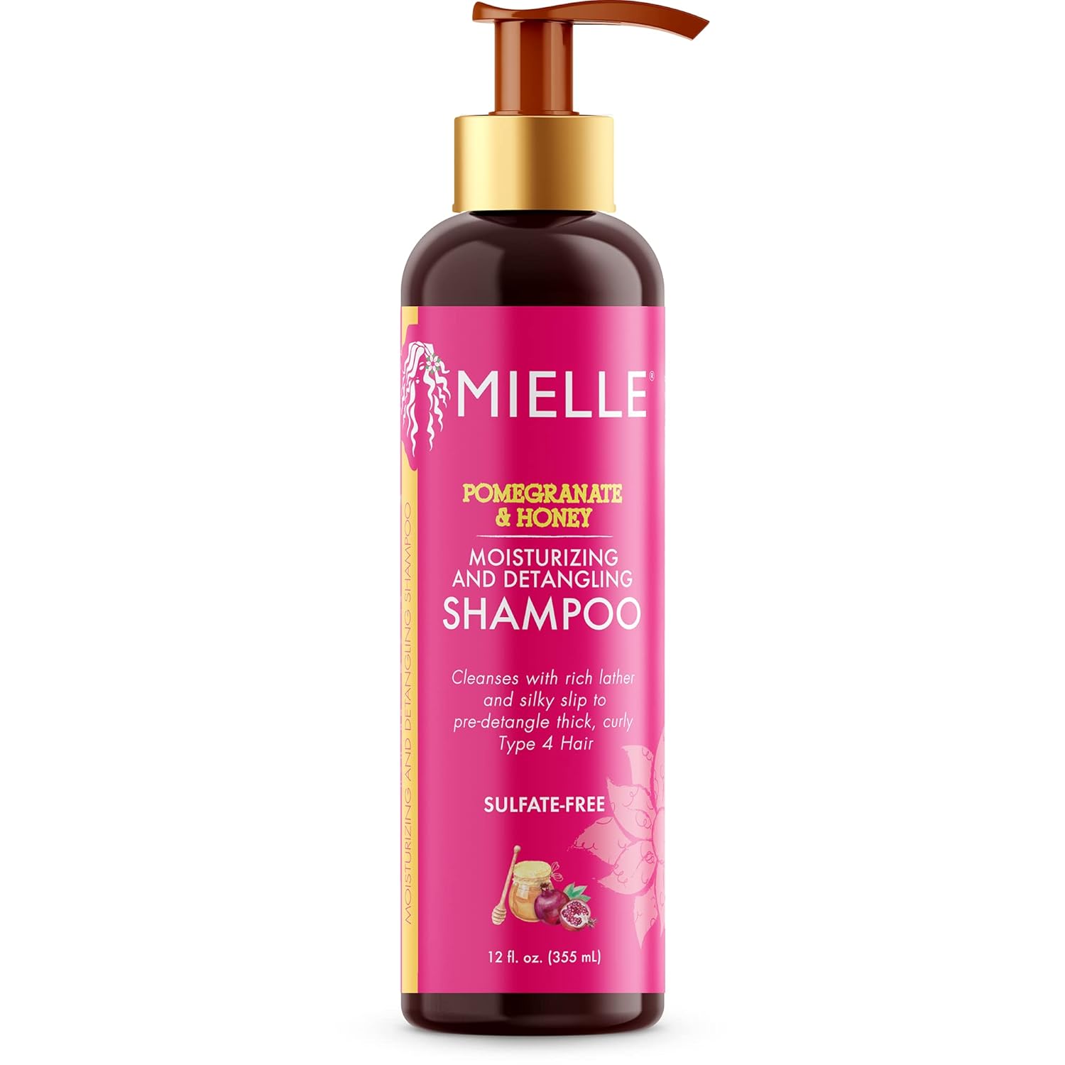 Mielle Organics Pomegranate Honey Moisturizing Detangling Shampoo, Moisturizing Curl Cleanser for Dry, Damaged Type 4 Hair, Repairs, Restores and Prevents Frizz, Promotes Hair Growth  1 bottle 355ml