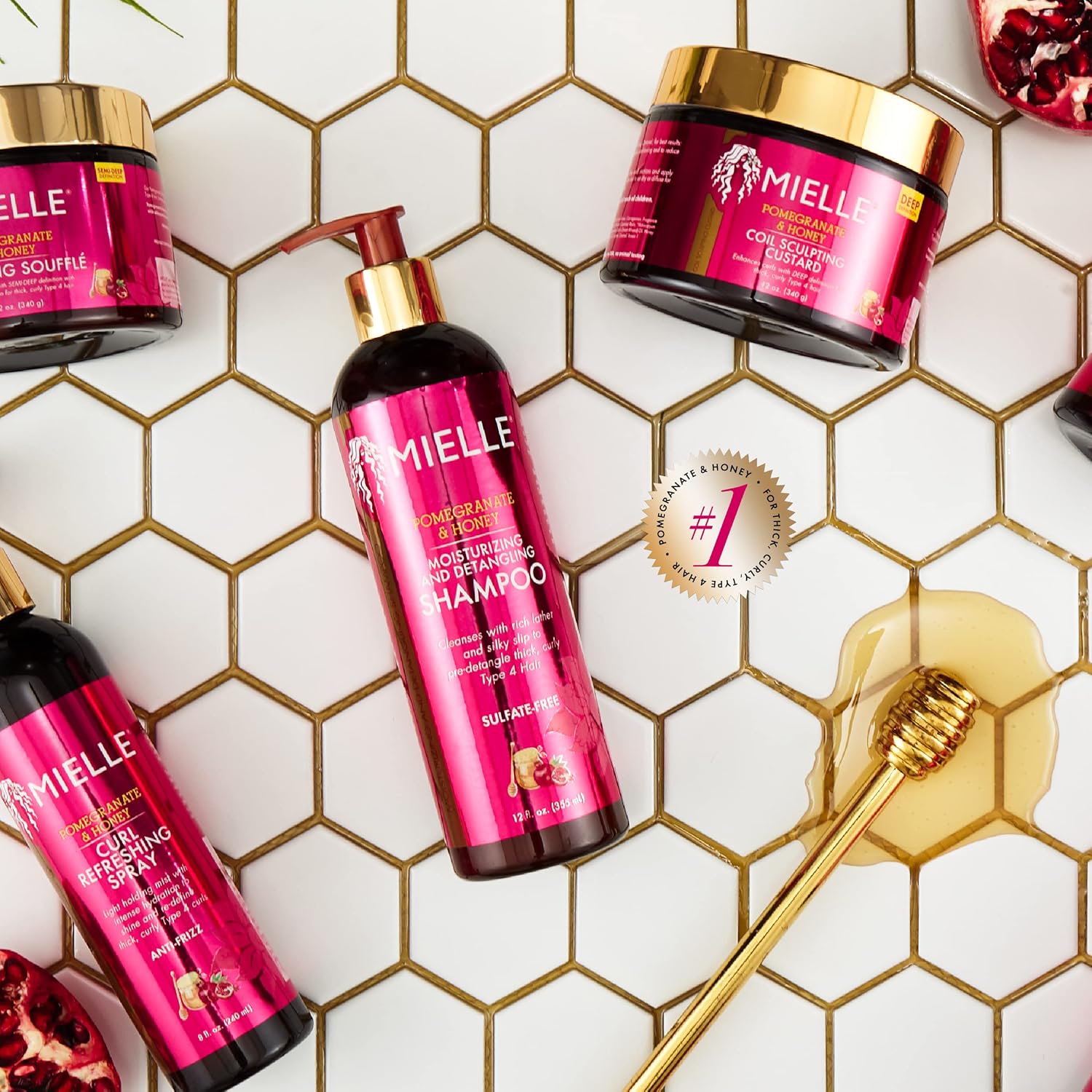 Mielle Organics Pomegranate Honey Moisturizing Detangling Shampoo, Moisturizing Curl Cleanser for Dry, Damaged Type 4 Hair, Repairs, Restores and Prevents Frizz, Promotes Hair Growth  1 bottle 355ml