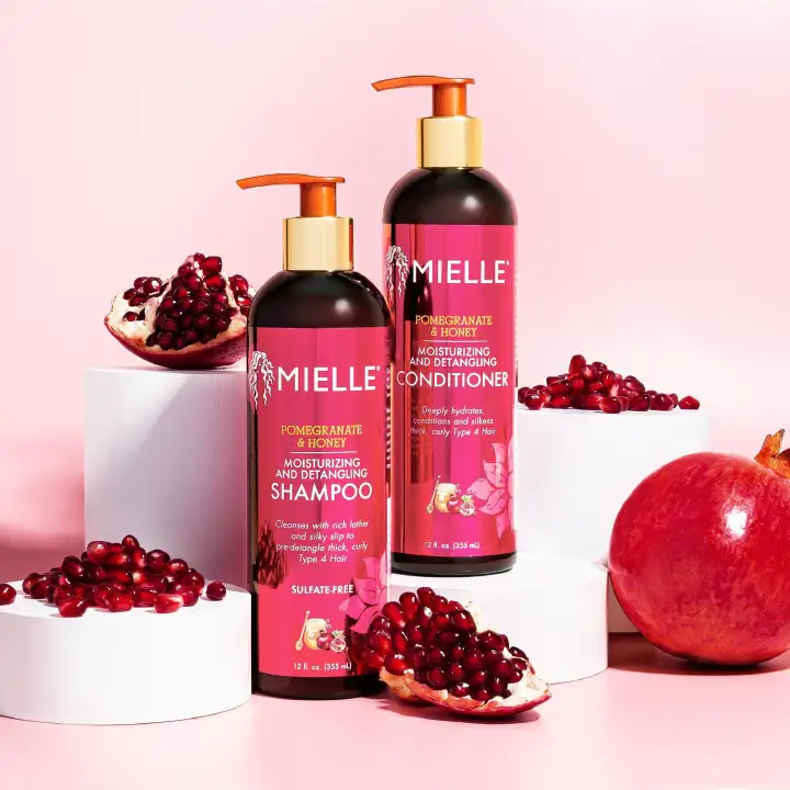 Mielle Organics Pomegranate Honey Moisturizing Detangling Shampoo, Moisturizing Curl Cleanser for Dry, Damaged Type 4 Hair, Repairs, Restores and Prevents Frizz, Promotes Hair Growth  1 bottle 355ml
