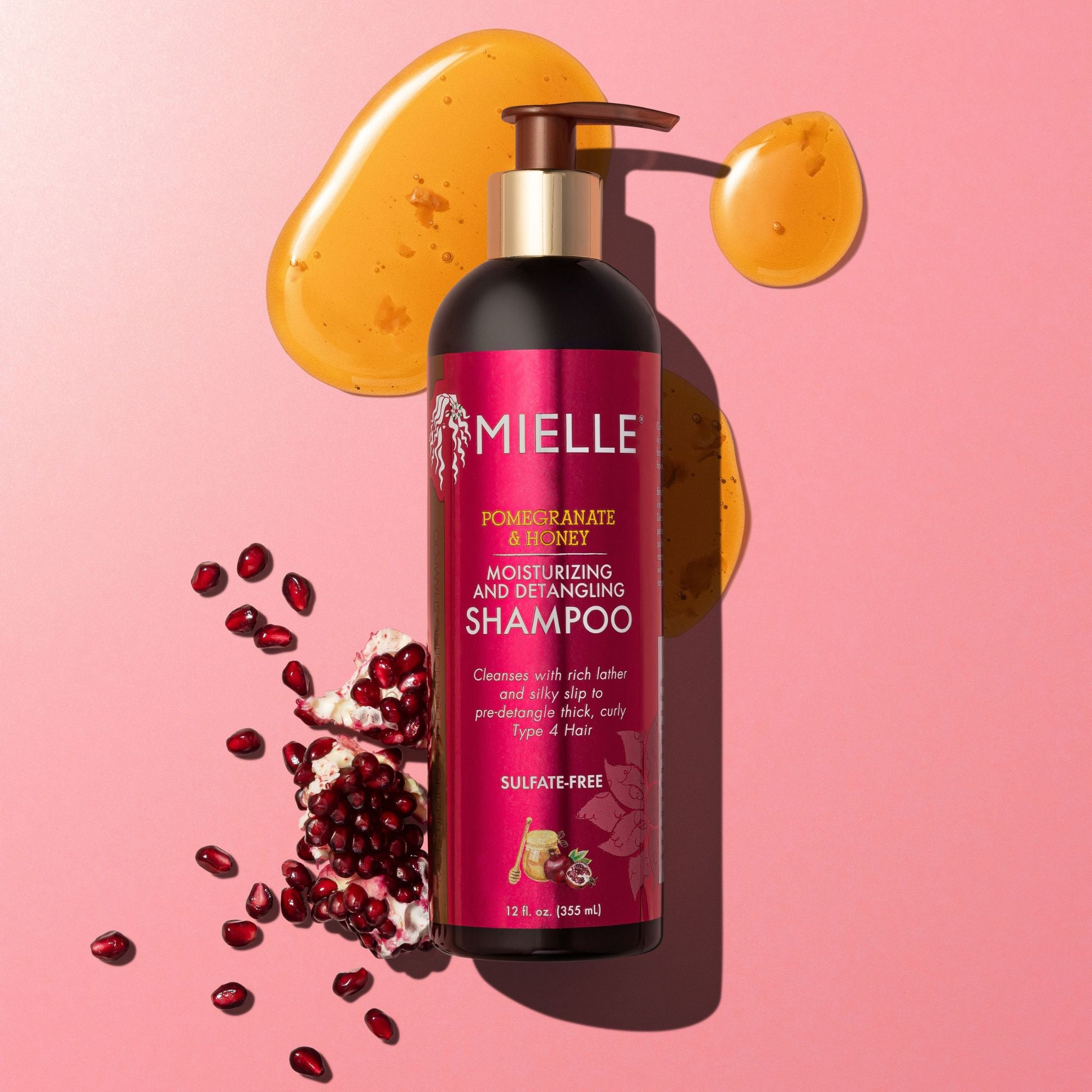Mielle Organics Pomegranate Honey Moisturizing Detangling Shampoo, Moisturizing Curl Cleanser for Dry, Damaged Type 4 Hair, Repairs, Restores and Prevents Frizz, Promotes Hair Growth  1 bottle 355ml