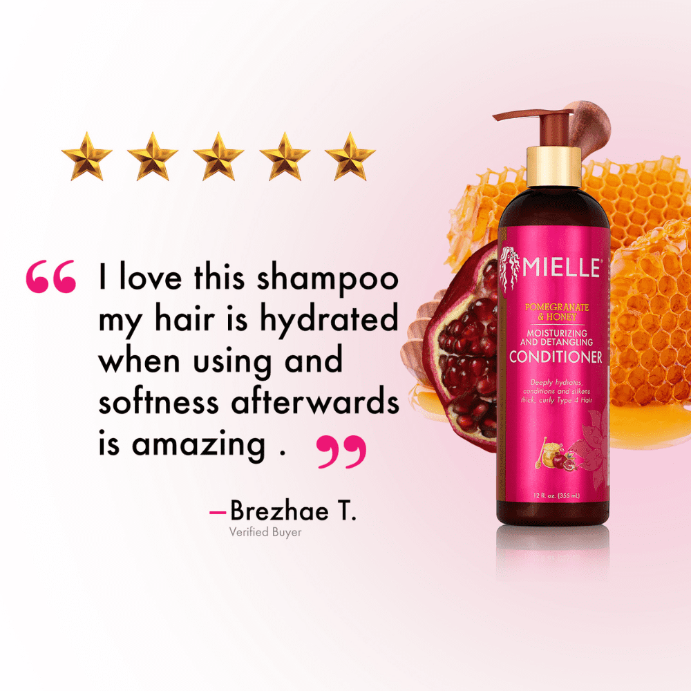 Mielle Organics Pomegranate Honey Detangling Conditioner, Moisturizing, For Dry, Damaged and Frizzy Hair, Treats Thick, Curly and Wavy Hair, Promotes Hair Growth   1 bottle 355ml
