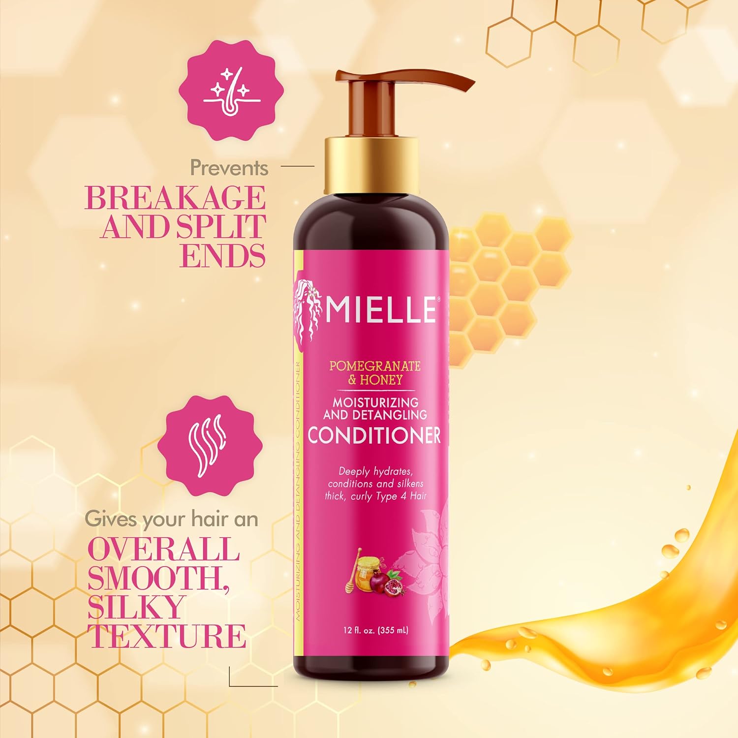 Mielle Organics Pomegranate Honey Detangling Conditioner, Moisturizing, For Dry, Damaged and Frizzy Hair, Treats Thick, Curly and Wavy Hair, Promotes Hair Growth   1 bottle 355ml