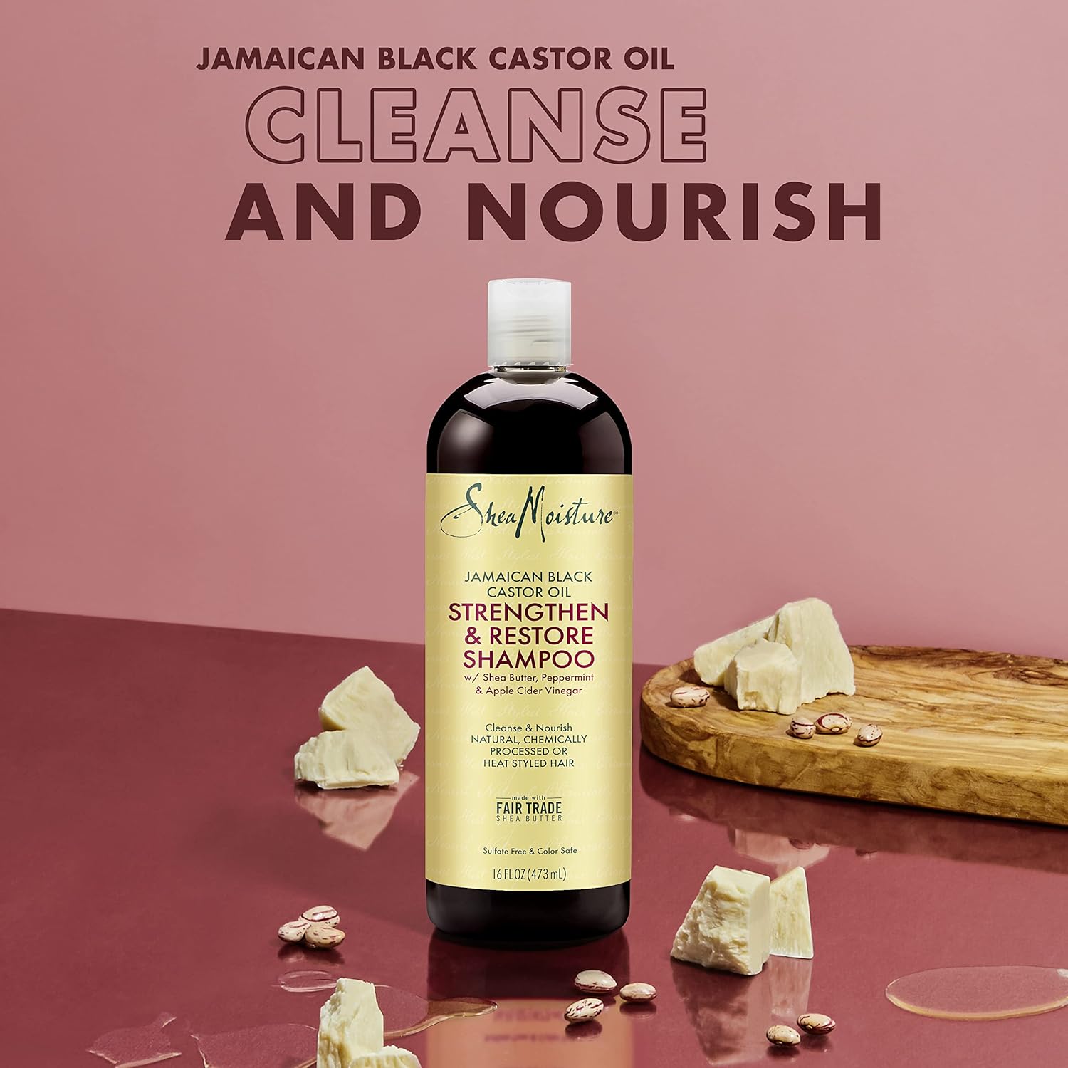 SheaMoisture Jamaican Black Castor Oil Strengthening Repair Shampoo, Shea Butter, Peppermint and Apple Cider Vinegar, Sulfate Free, Promotes Hair Growth  1bottle 473ml