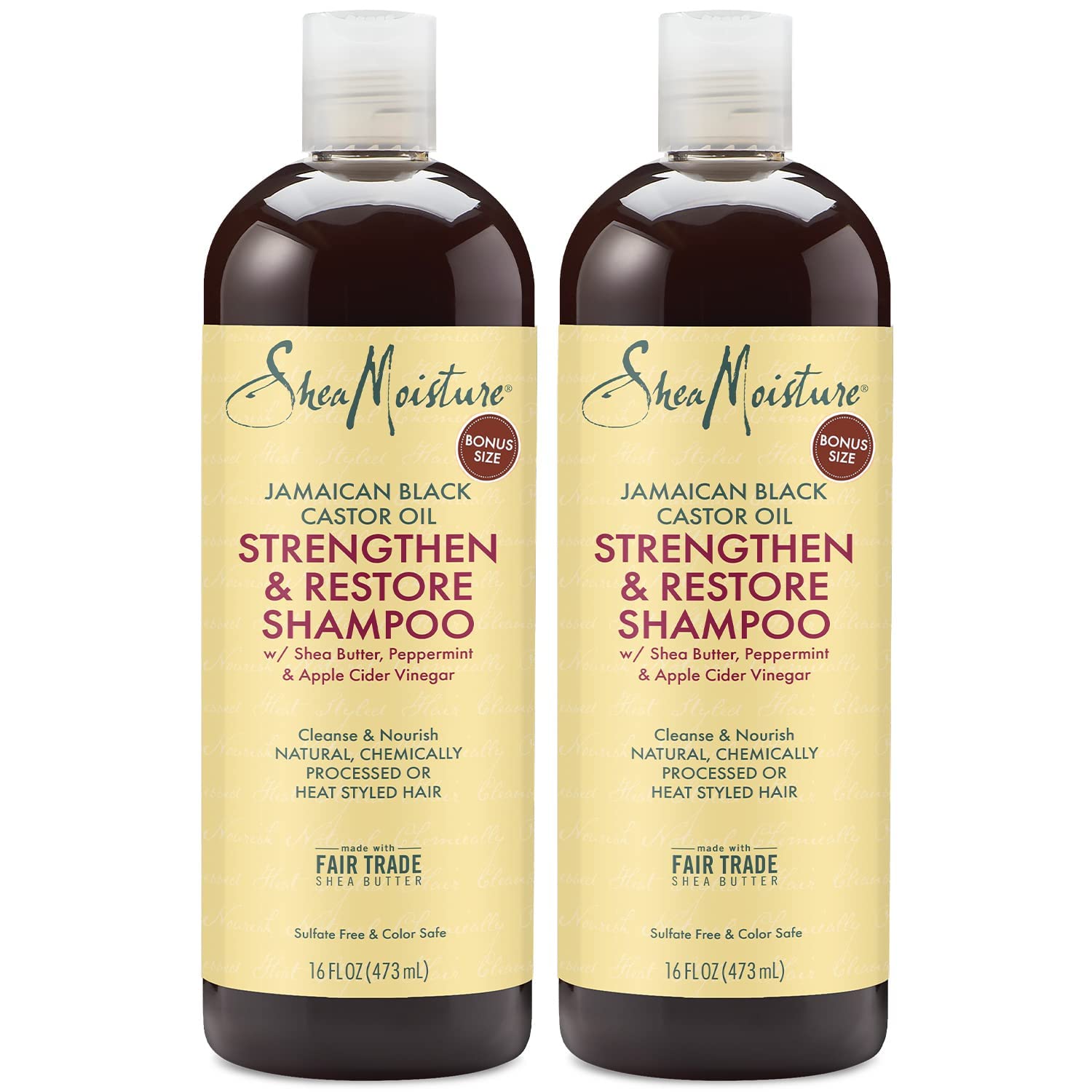 SheaMoisture Jamaican Black Castor Oil Strengthening Repair Shampoo, Shea Butter, Peppermint and Apple Cider Vinegar, Sulfate Free, Promotes Hair Growth  1bottle 473ml