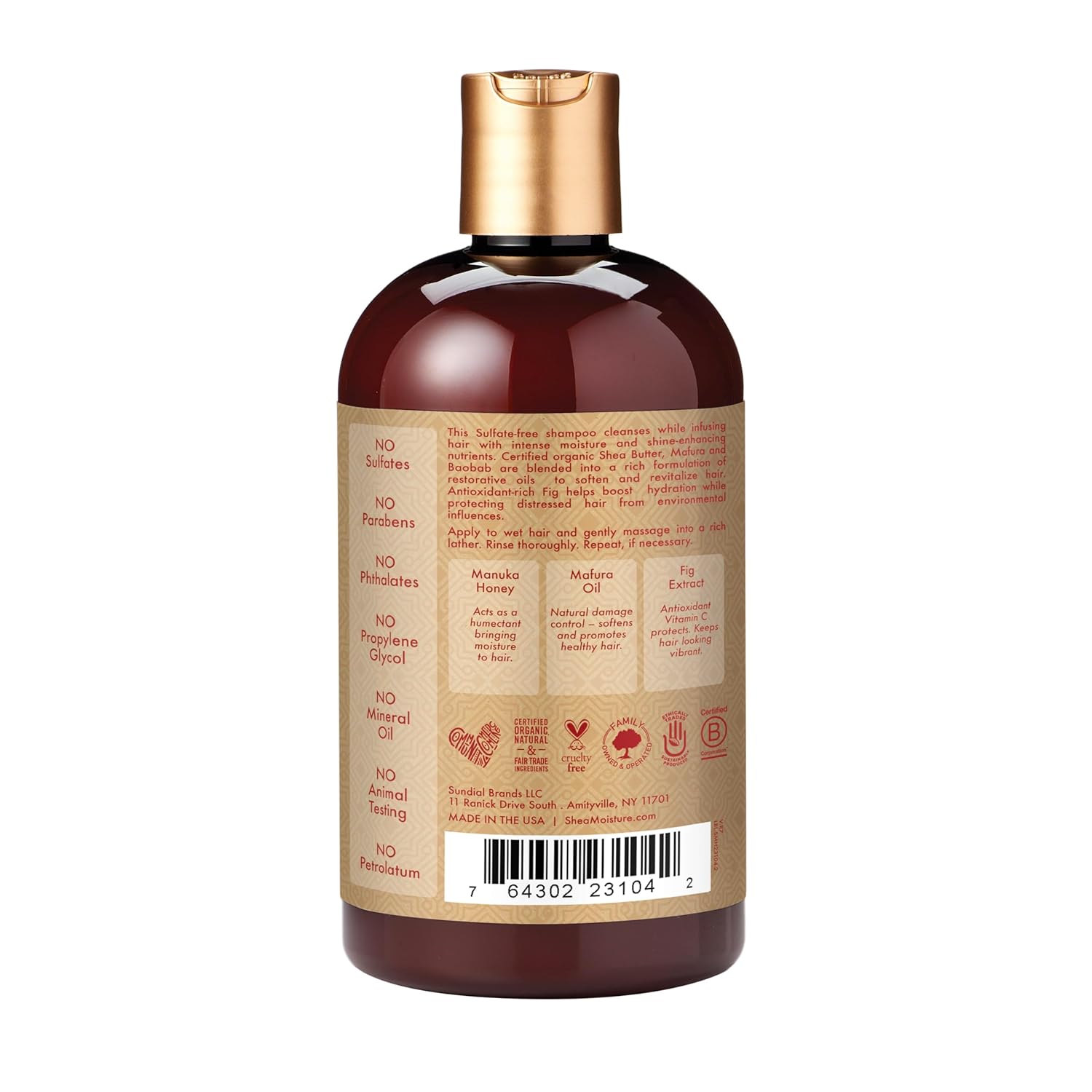 SheaMoisture Intensively Moisturizing Shampoo for Dry, Damaged Hair, Manuka Honey and Mavula Oil, Sulfate-Free, Promotes Hair Growth  1 bottle 384ml