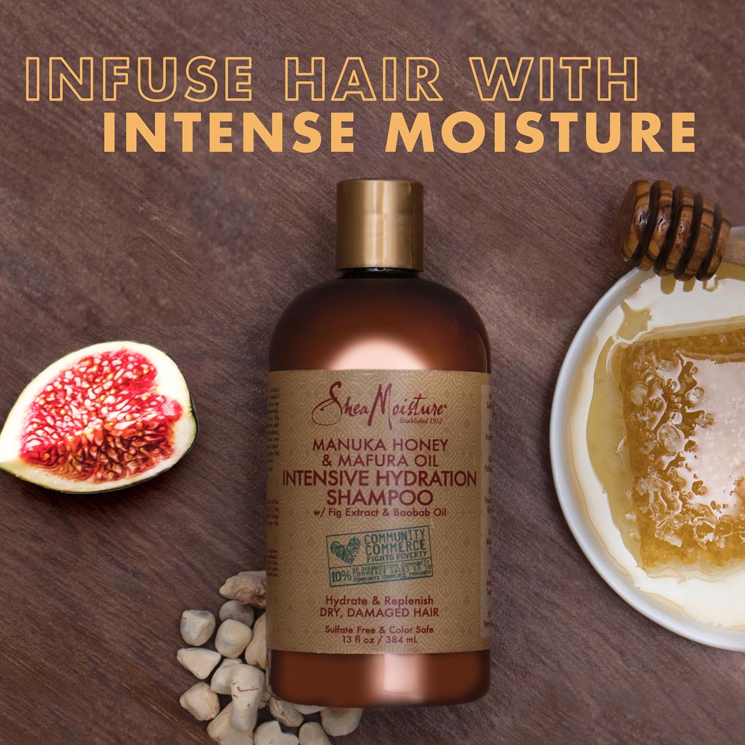 SheaMoisture Intensively Moisturizing Shampoo for Dry, Damaged Hair, Manuka Honey and Mavula Oil, Sulfate-Free, Promotes Hair Growth  1 bottle 384ml