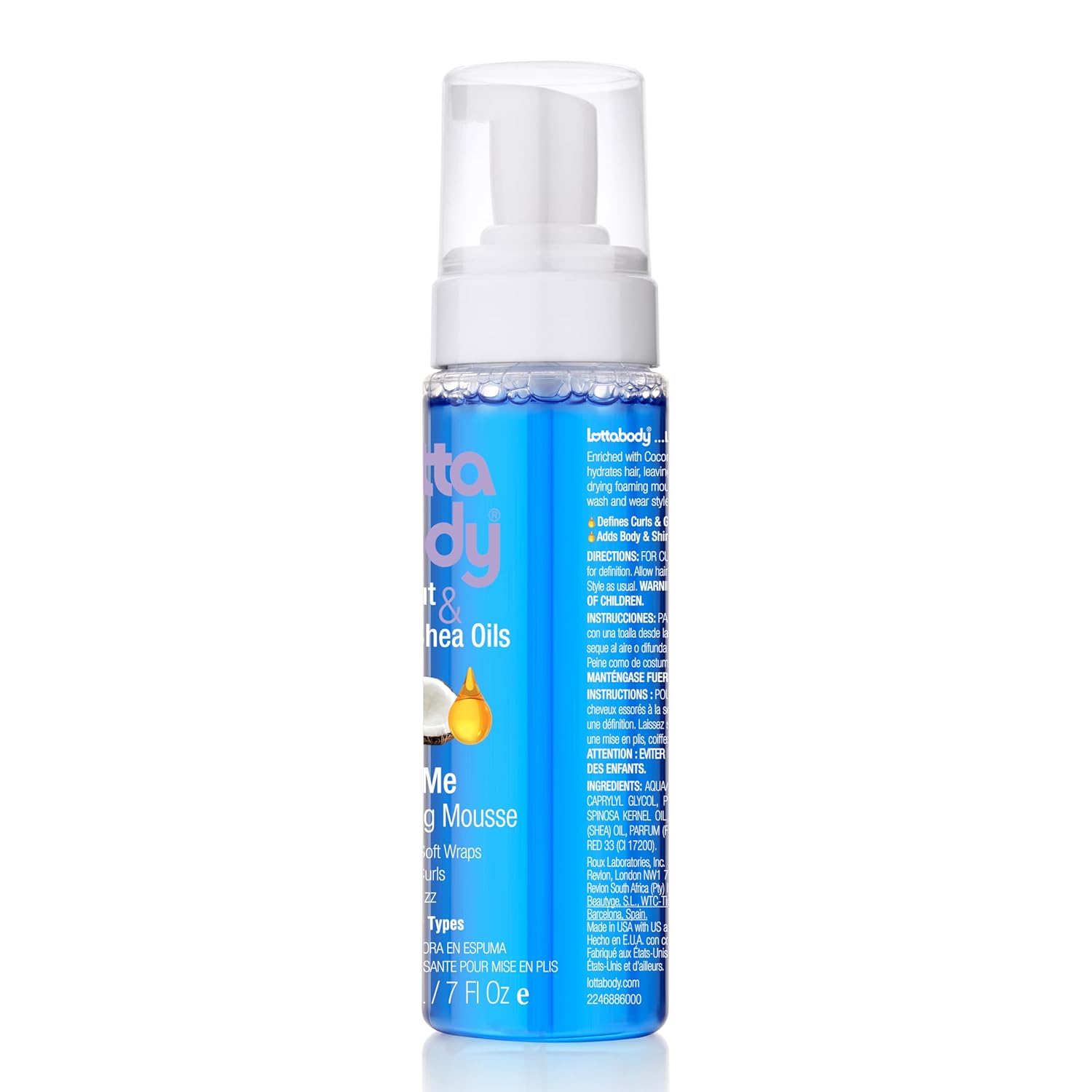 Lottabody Coconut Oil and Shea Wrap Me Foaming Curl Mousse, Creates Soft Wraps, Hair Mousse for Curly Hair, Defines Curls, Anti Frizz  1 bottle 207ml
