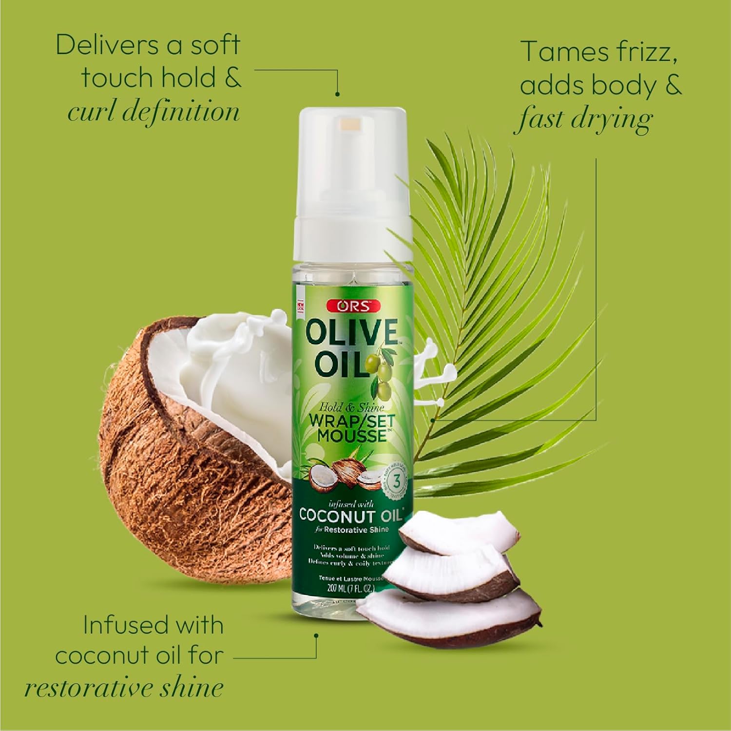 ORS Natural Olive Oil Shiny Hair Mask/Styling Mousse, Hair Design, Hair Care 1 bottle 207ml