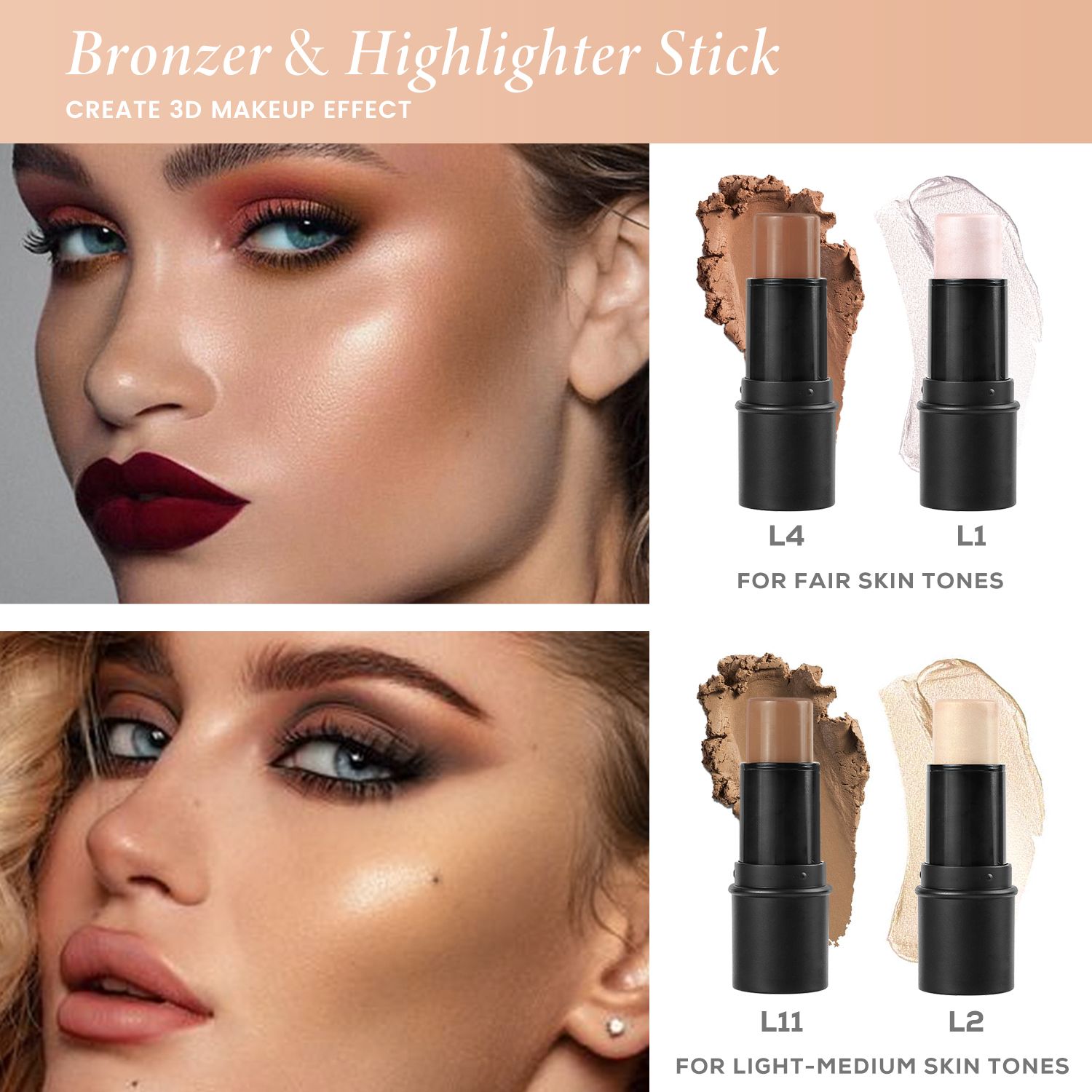 SZVILIMZ Highlight stick Cream of the texture Capacity repair Lighyour complexion Matte makeup effect Easy to carry Waterproof and sweat-proof Long time without makeup Good ductility"