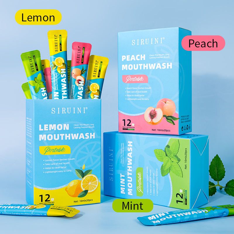SIRUINI three flavor mouthwash set (lemon, peach, mint) - 20 packs per box, easy to carry, keep oral hygiene anytime, anywhere