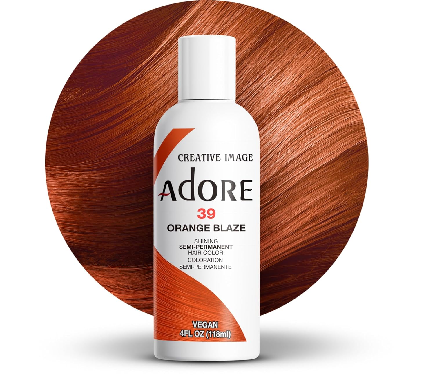 Adore Semi Permanent Hair Color - Vegan and Cruelty-Free Orange Hair Dye  - 039 Orange flame 1 bottle 118ml