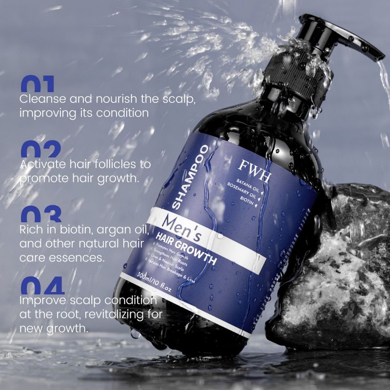 FWH Men's Hair Growth Shampoo - Enriched with Biotin, Argan Oil and Rosemary Oil, with 5% Minoxidil and Biotin - Promotes Follicles for Healthy Hair Growth, 1 Bottle 300ml