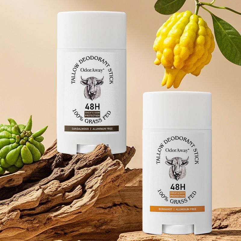 OdorAway Tallow Deodorant Stick - 48H Protection, 100% Grass - Fed, Aluminum Free, 1 bottle 75g