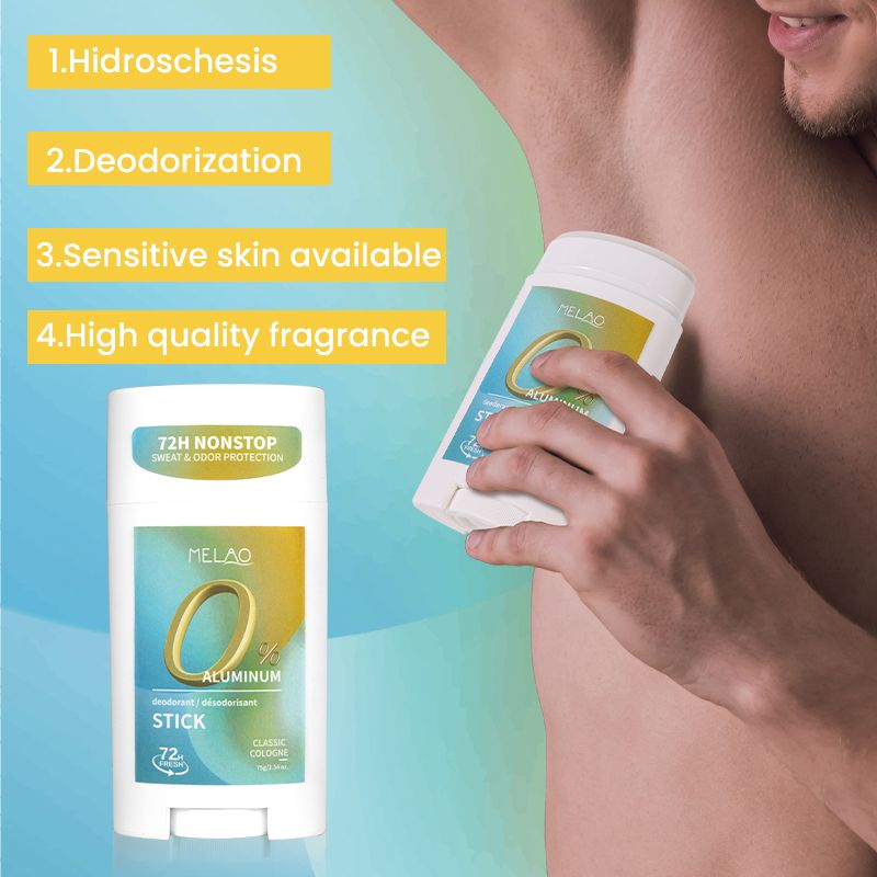 MELAO Aluminum - Free Deodorant Stick - 72H Protection, Milk/Classic Cologne Scents, 1 bottle 75g