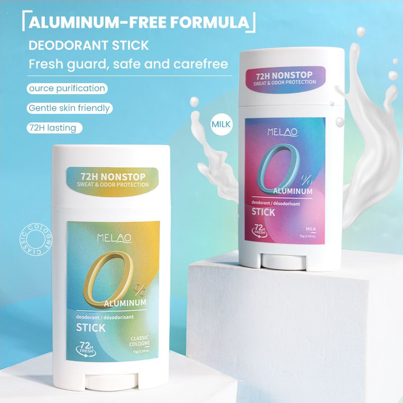 MELAO Aluminum - Free Deodorant Stick - 72H Protection, Milk/Classic Cologne Scents, 1 bottle 75g