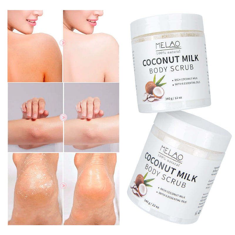 MELAO Coconut Milk Body Whitening Exfoliating Scrub, 100% natural, contains 6 essential oils, nourishes the skin, removes melanin 1 bottle 340g