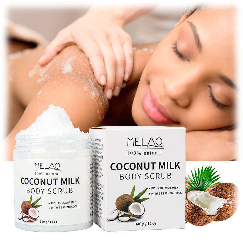 MELAO Coconut Milk Body Whitening Exfoliating Scrub, 100% natural, contains 6 essential oils, nourishes the skin, removes melanin 1 bottle 340g