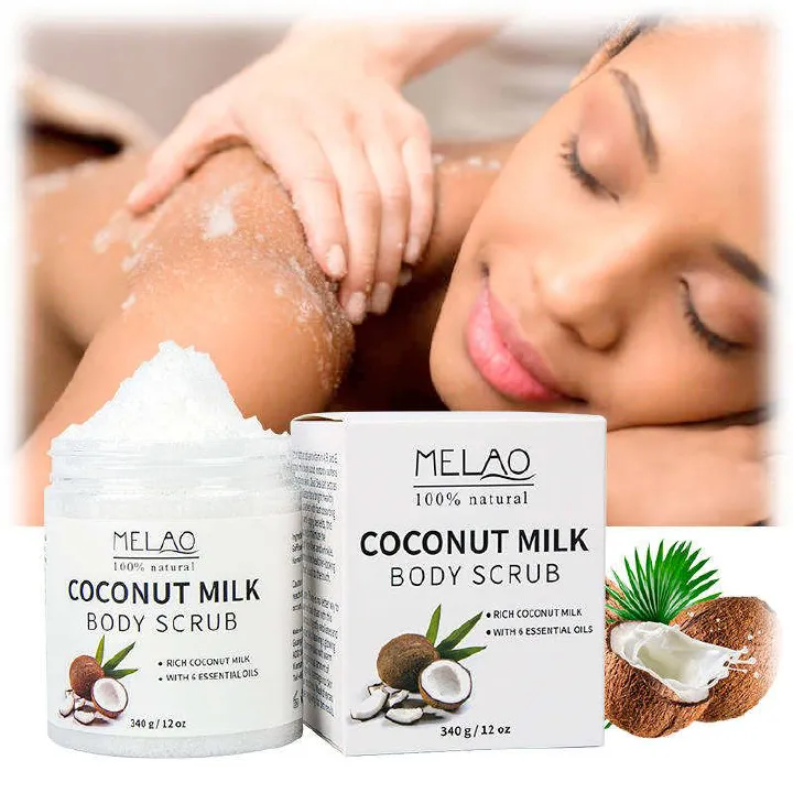 MELAO Coconut Milk Body Whitening Exfoliating Scrub, 100% natural, contains 6 essential oils, nourishes the skin, removes melanin 1 bottle 340g