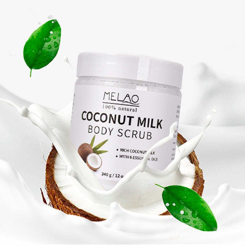 MELAO Coconut Milk Body Whitening Exfoliating Scrub, 100% natural, contains 6 essential oils, nourishes the skin, removes melanin 1 bottle 340g