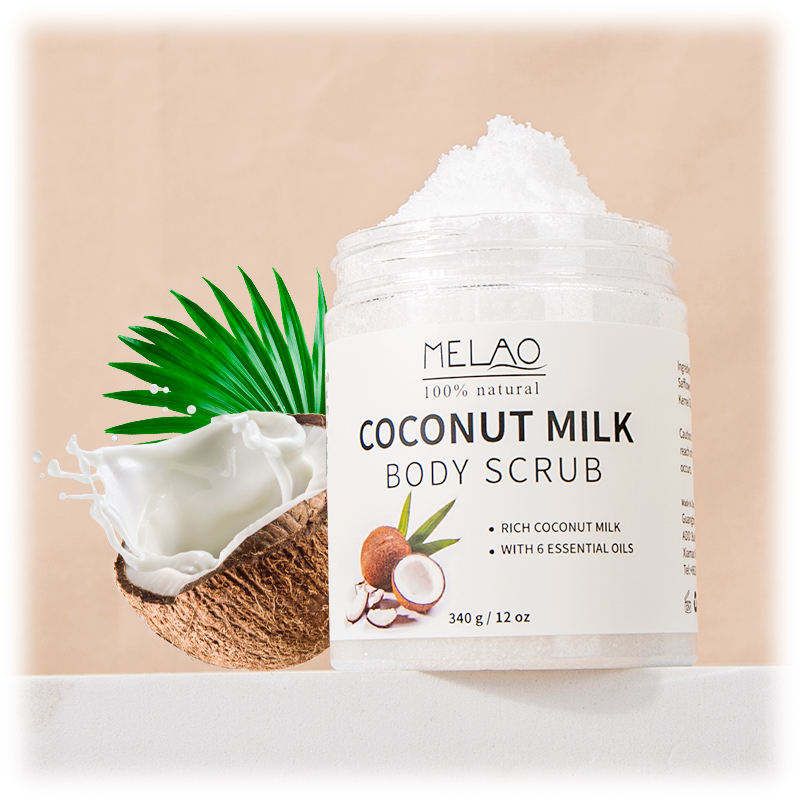 MELAO Coconut Milk Body Whitening Exfoliating Scrub, 100% natural, contains 6 essential oils, nourishes the skin, removes melanin 1 bottle 340g