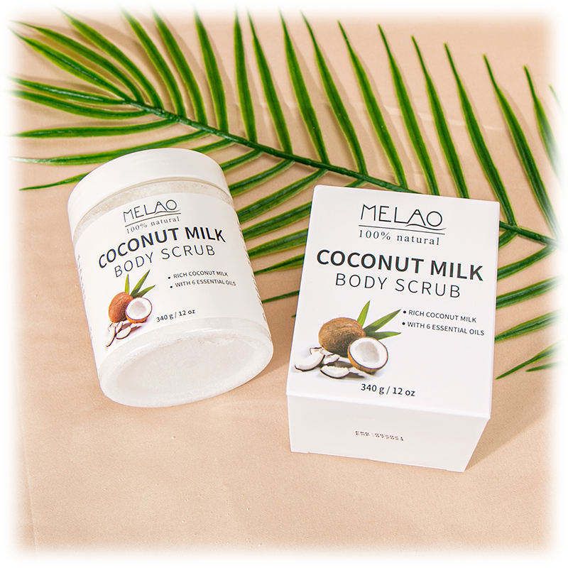 MELAO Coconut Milk Body Whitening Exfoliating Scrub, 100% natural, contains 6 essential oils, nourishes the skin, removes melanin 1 bottle 340g