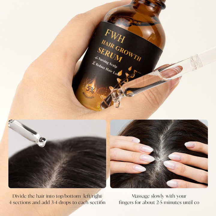 FWH Hair Growth Serum, 5% Minoxidil - Nourishes the scalp, reduces hair loss, stimulates hair follicles, promotes hair growth, 1 bottle 60ml