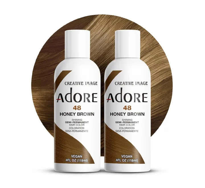 Adore Semi - Permanent Hair Color #48 Honey Brown, Vegan & Cruelty - Free, Shine - Boosting for Glossy Hair, 1 bottle 118ml